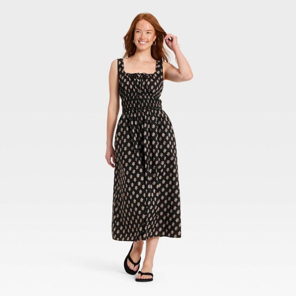 Women's Cotton Midi Pullover Sundress - Universal Thread Black Floral M